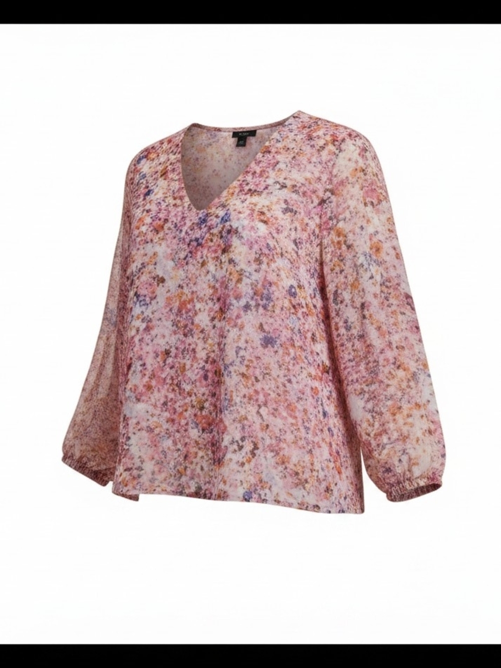 Ann Taylor Pink Multi Floral V-Neck Blouse